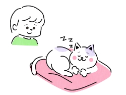 猫がクッションの上で寝ているイラスト