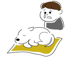 犬小屋で余生を過ごす犬のイラスト